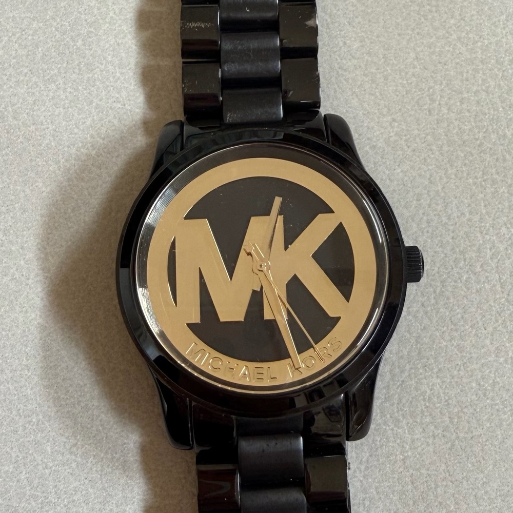 Michael Kors Black & Gold MK Logo Watch w/ Box and extra links